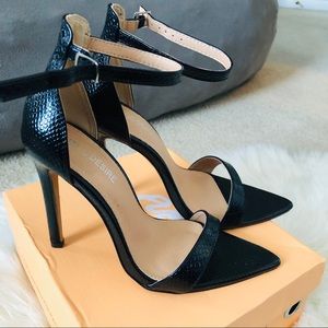 Women’s Black Snakeskin Strappy Heels